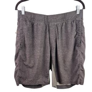 Lululemon Lined Training Shorts Gray Yellow Zip Mesh Pockets Men’s Large Workout